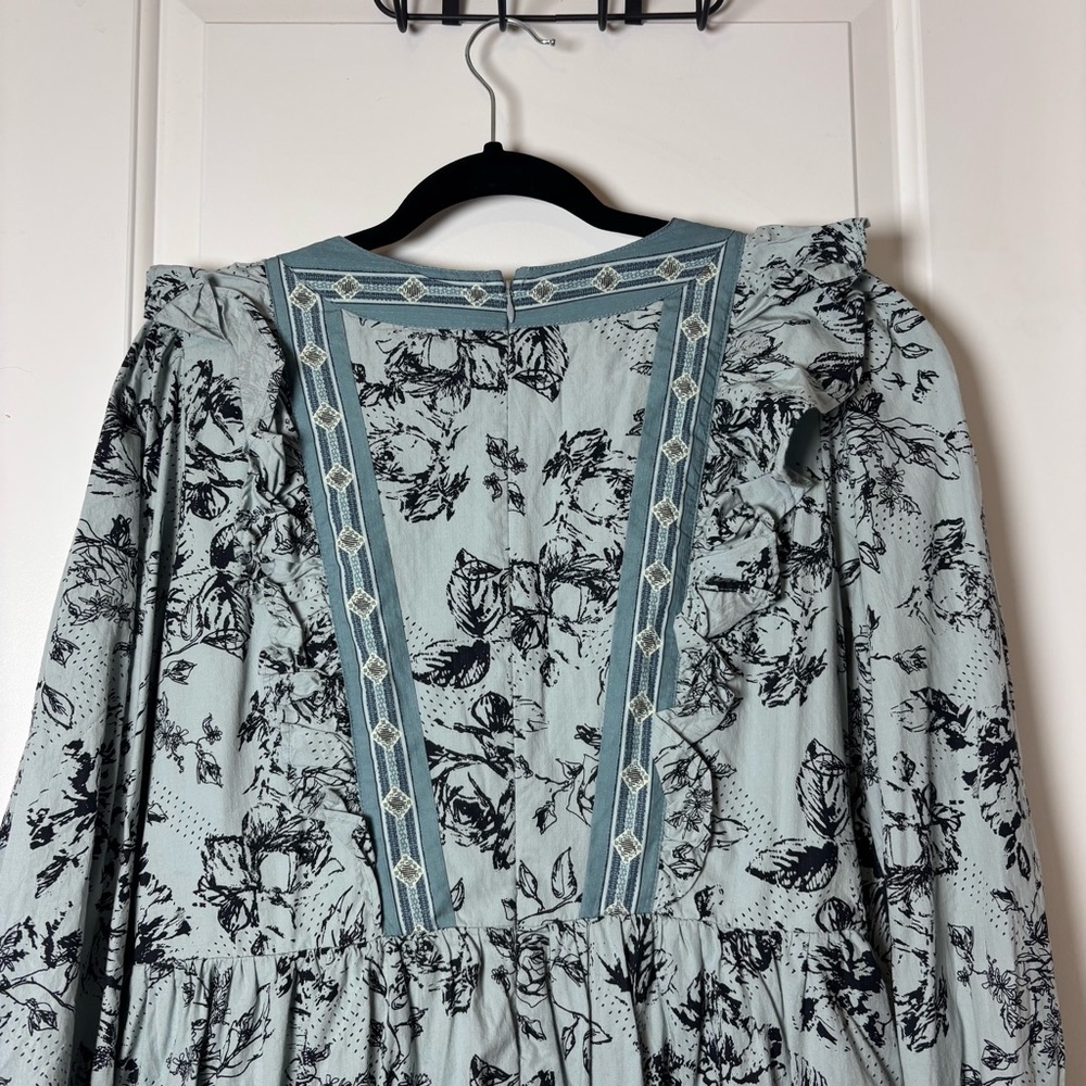 Anthropologie ruffle floral mini wrap dress large blue *missing belt - Picture 10 of 16